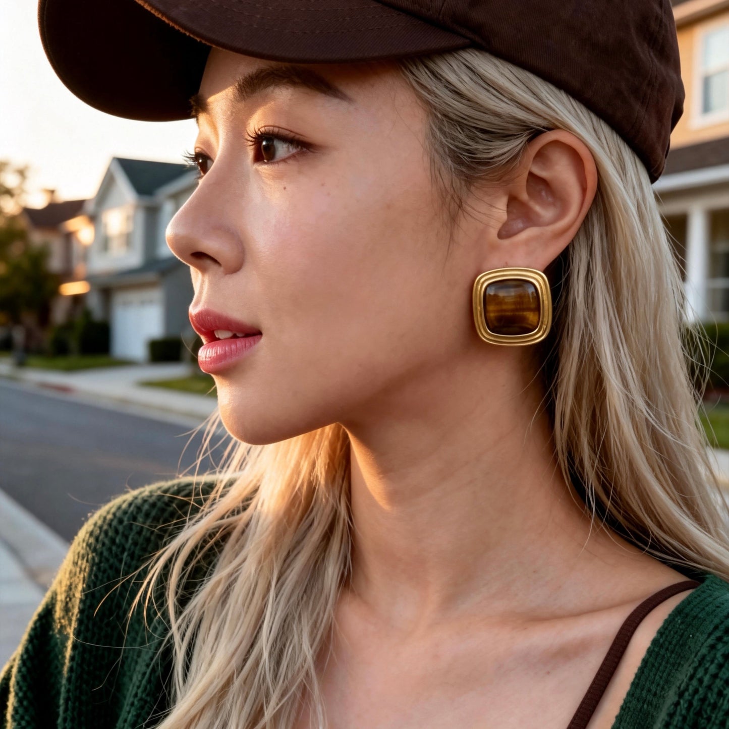 Gold Tiger Eye Studs