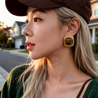 Gold Tiger Eye Studs