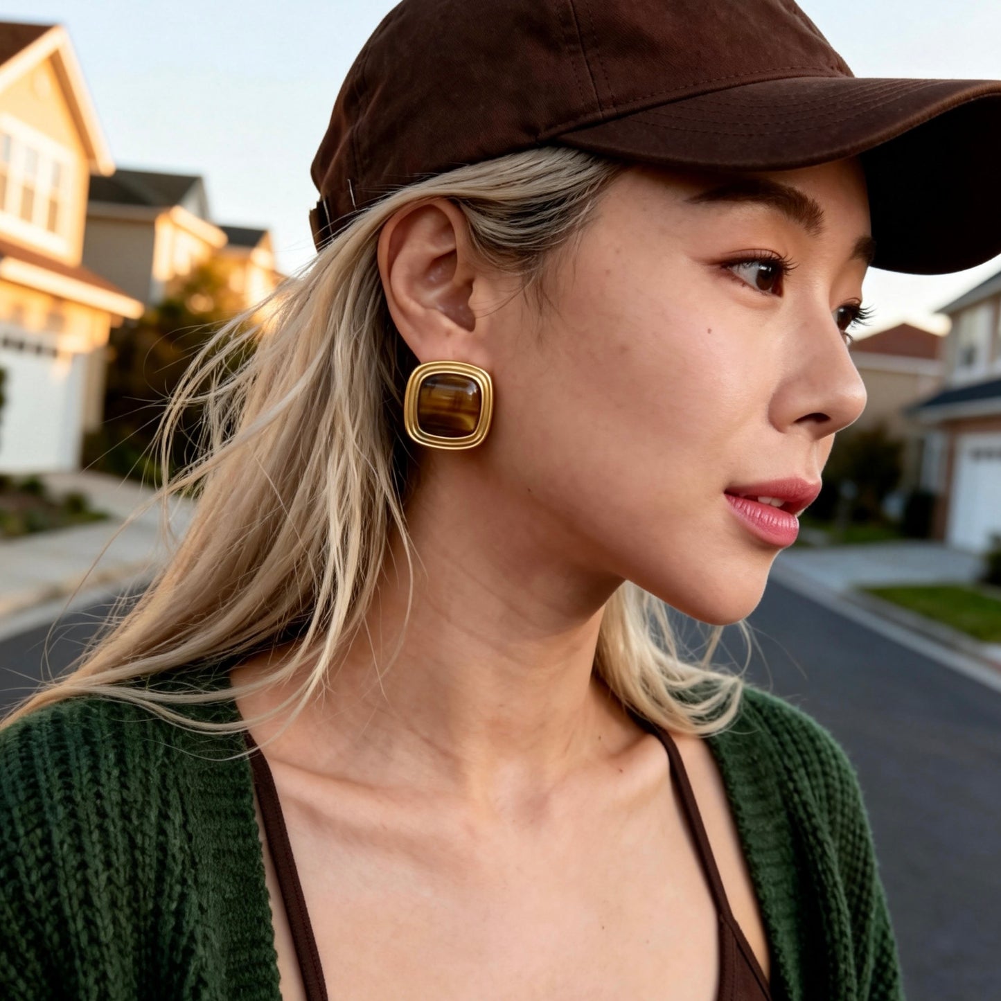 Gold Tiger Eye Studs