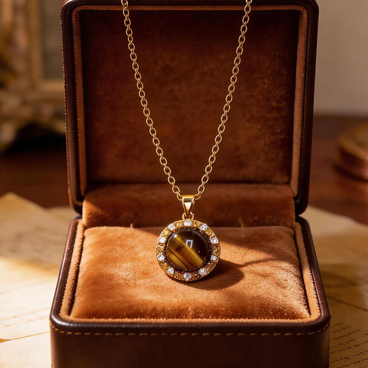 Tiger Eye Crystal Halo Pendant Necklace