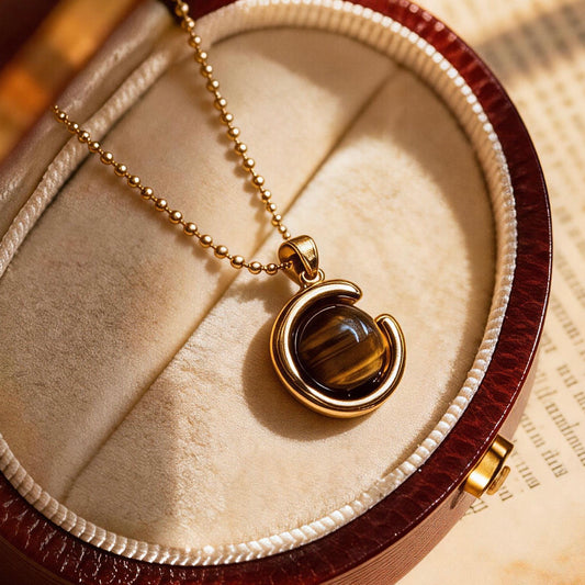 Tiger Eye C-Shaped Pendant Necklace