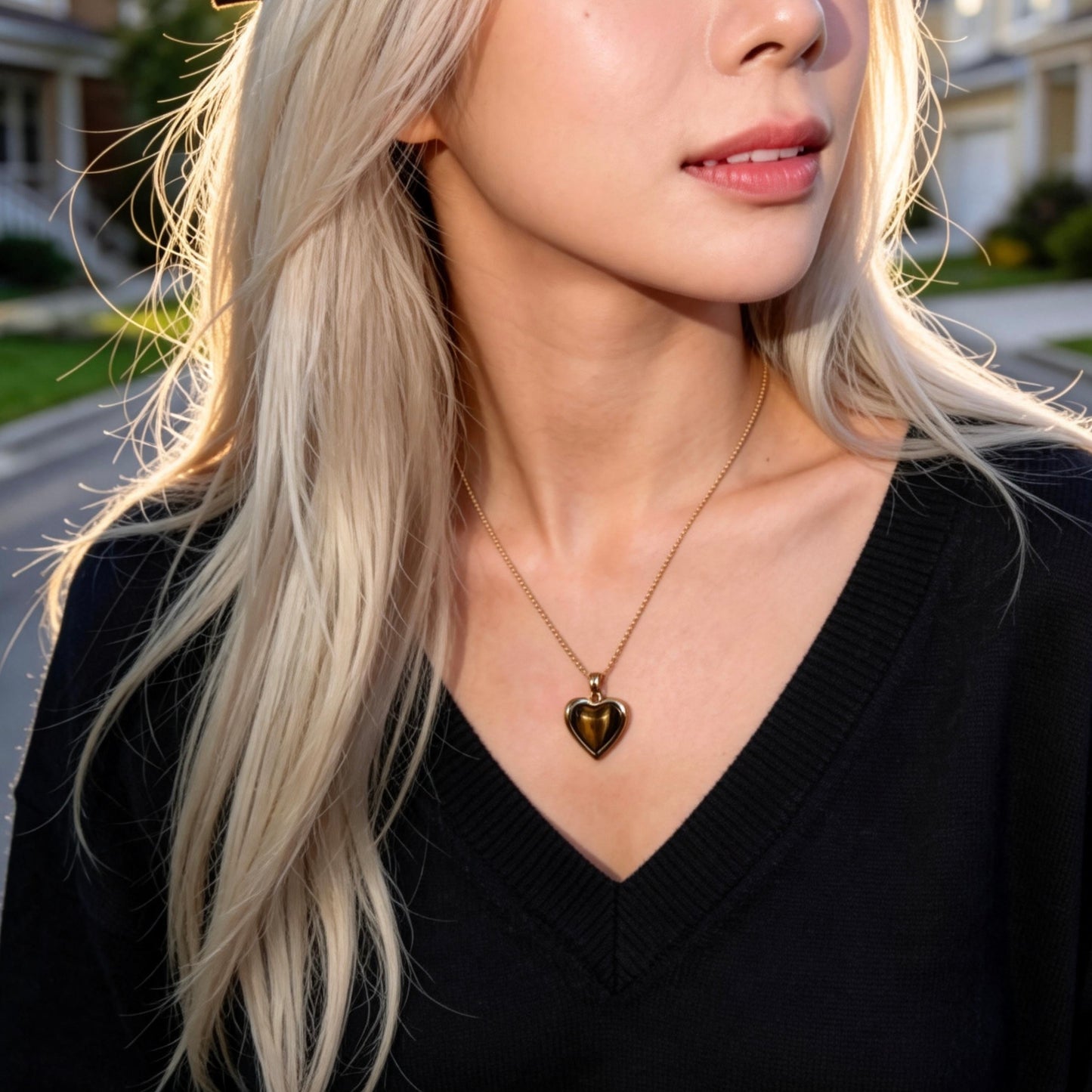 Tiger Eye Heart Pendant Necklace