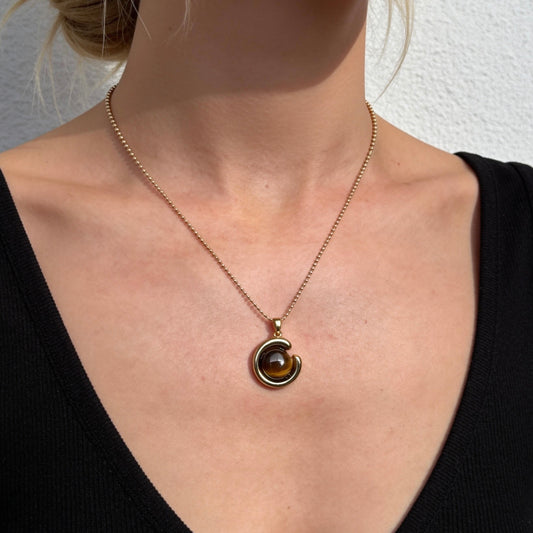 Tiger Eye C-Shaped Pendant Necklace