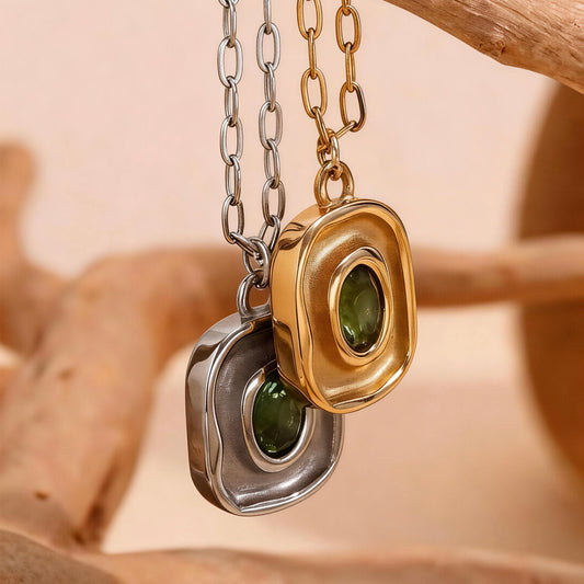 Green Gemstone Square Pendant Necklace