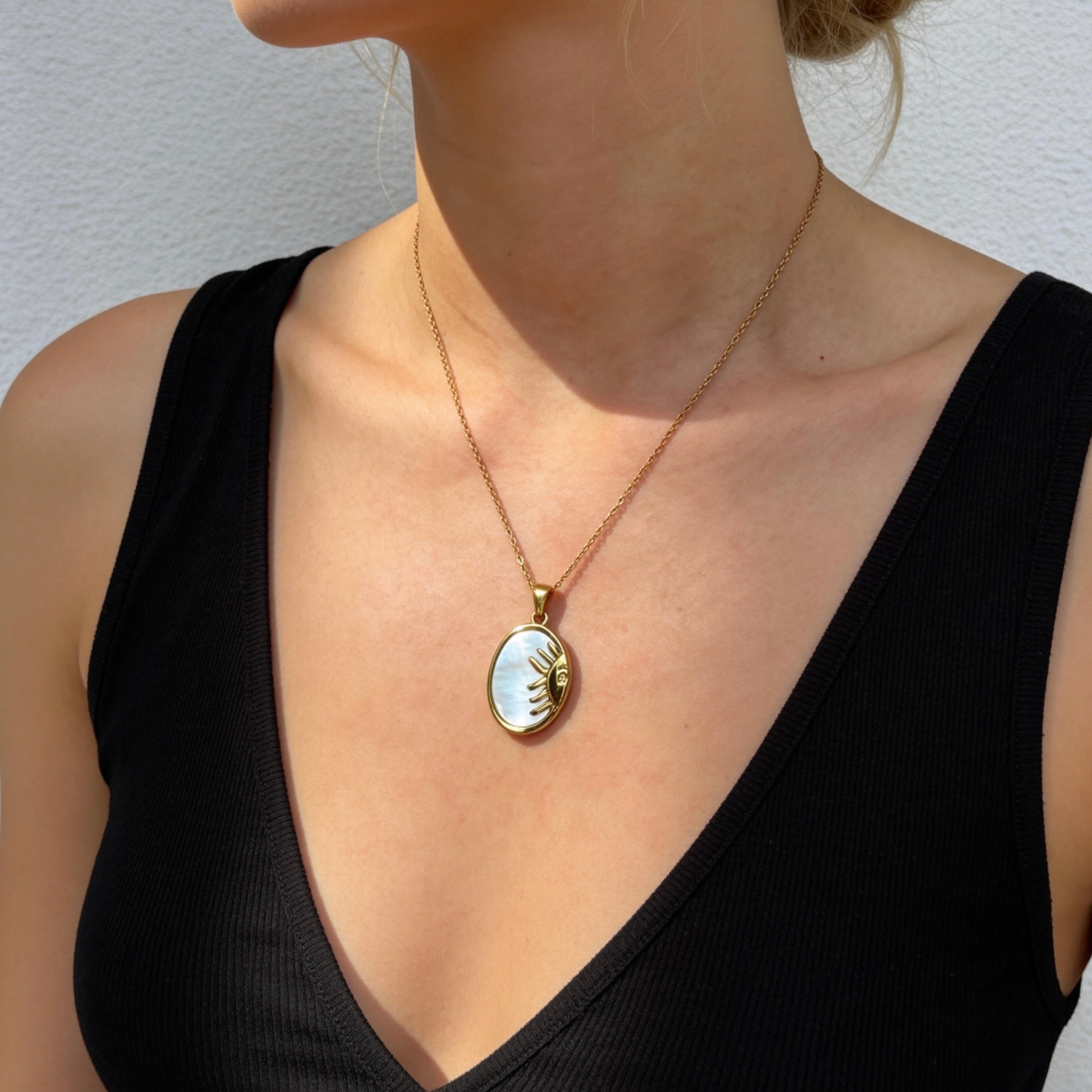 Solar Eye Mother-of-Pearl Pendant Necklace
