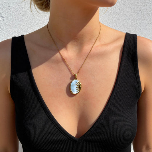 Solar Eye Mother-of-Pearl Pendant Necklace