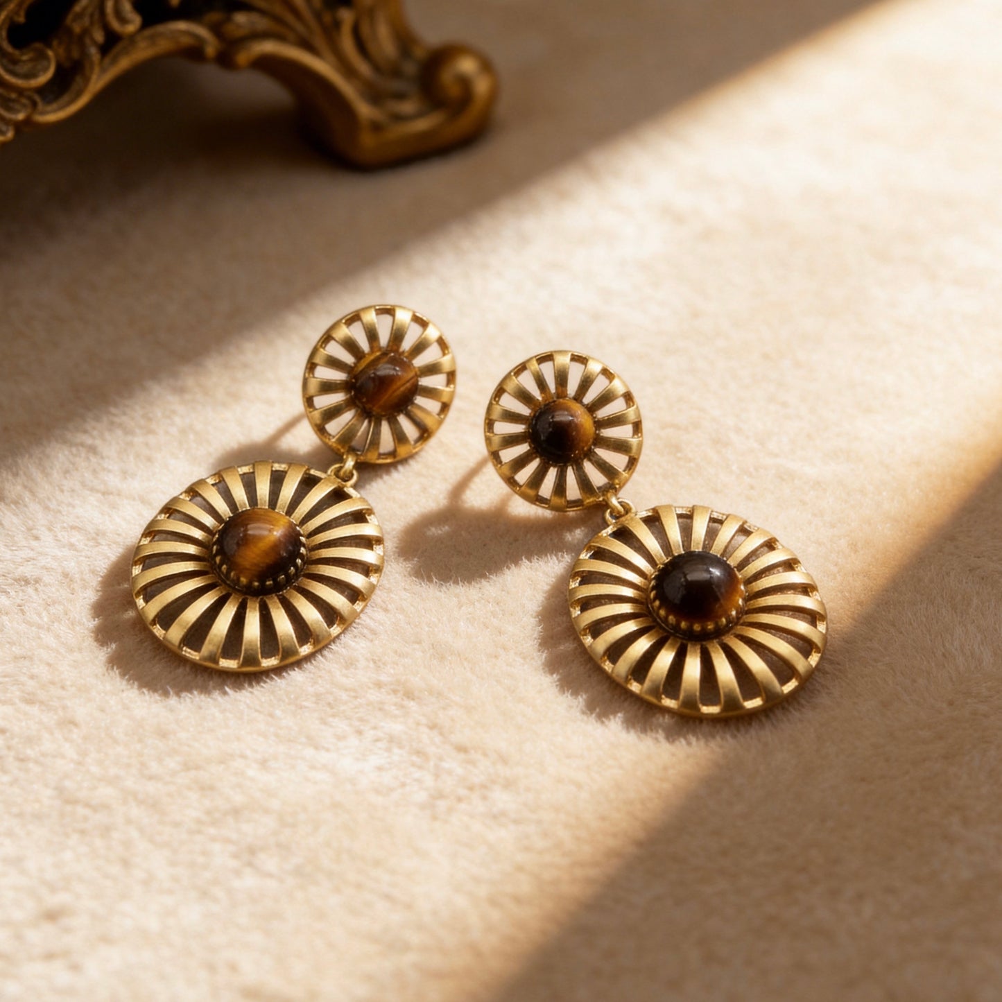 Tiger Eye Sunburst Drop Earrings
