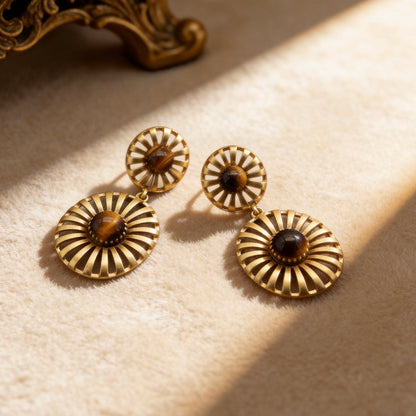Tiger Eye Sunburst Drop Earrings