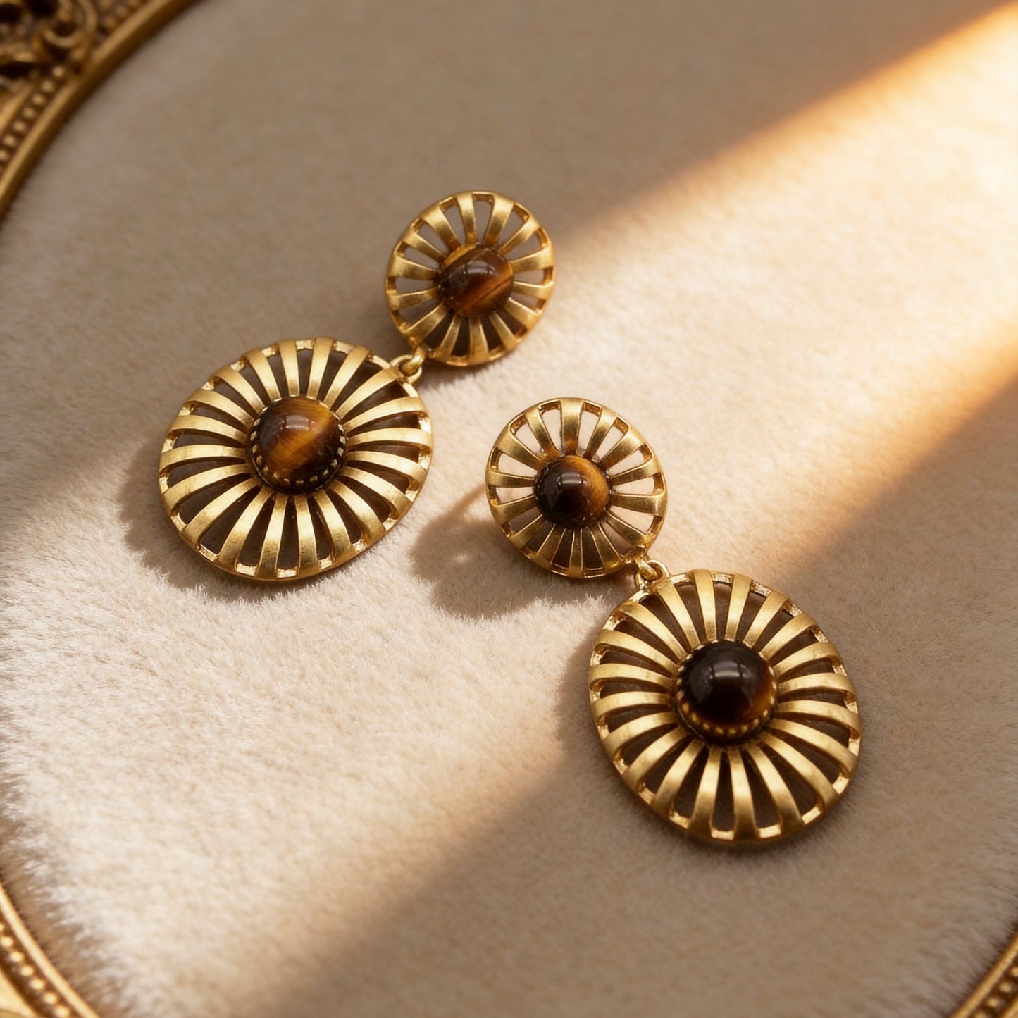 Tiger Eye Sunburst Drop Earrings