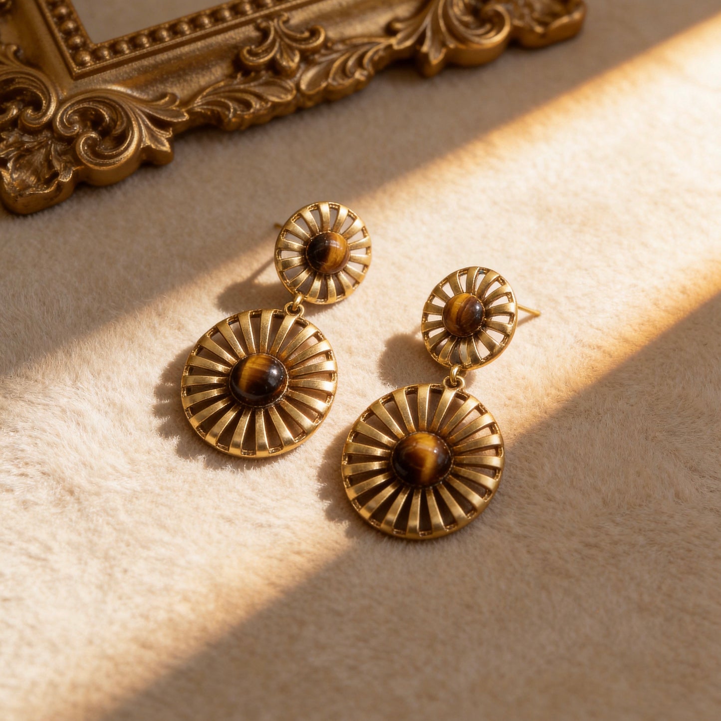 Tiger Eye Sunburst Drop Earrings