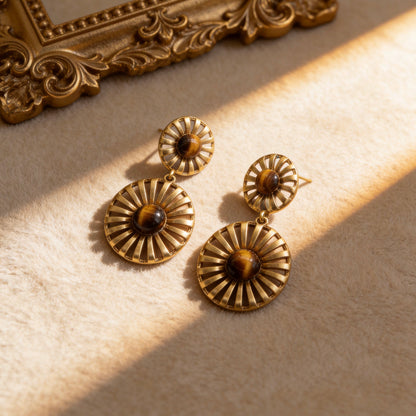 Tiger Eye Sunburst Drop Earrings