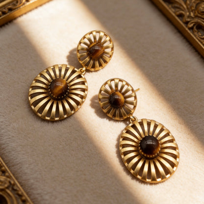 Tiger Eye Sunburst Drop Earrings