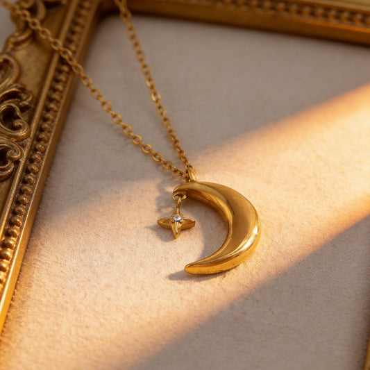 Crescent Moon Star Pendant Necklace