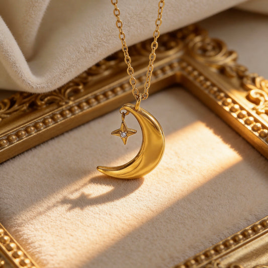 Crescent Moon Star Pendant Necklace
