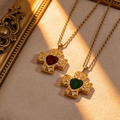 Vintage Heart Cross Pendant Necklace