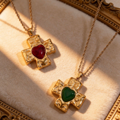 Vintage Heart Cross Pendant Necklace