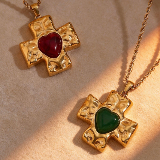 Vintage Heart Cross Pendant Necklace