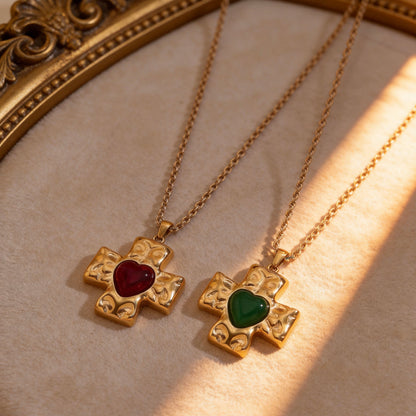 Vintage Heart Cross Pendant Necklace