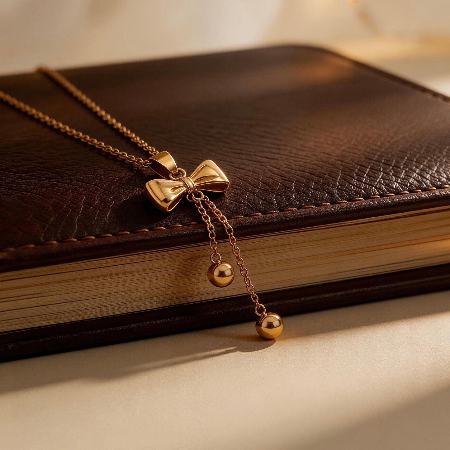 Gold Bow Tassel Pendant Necklace