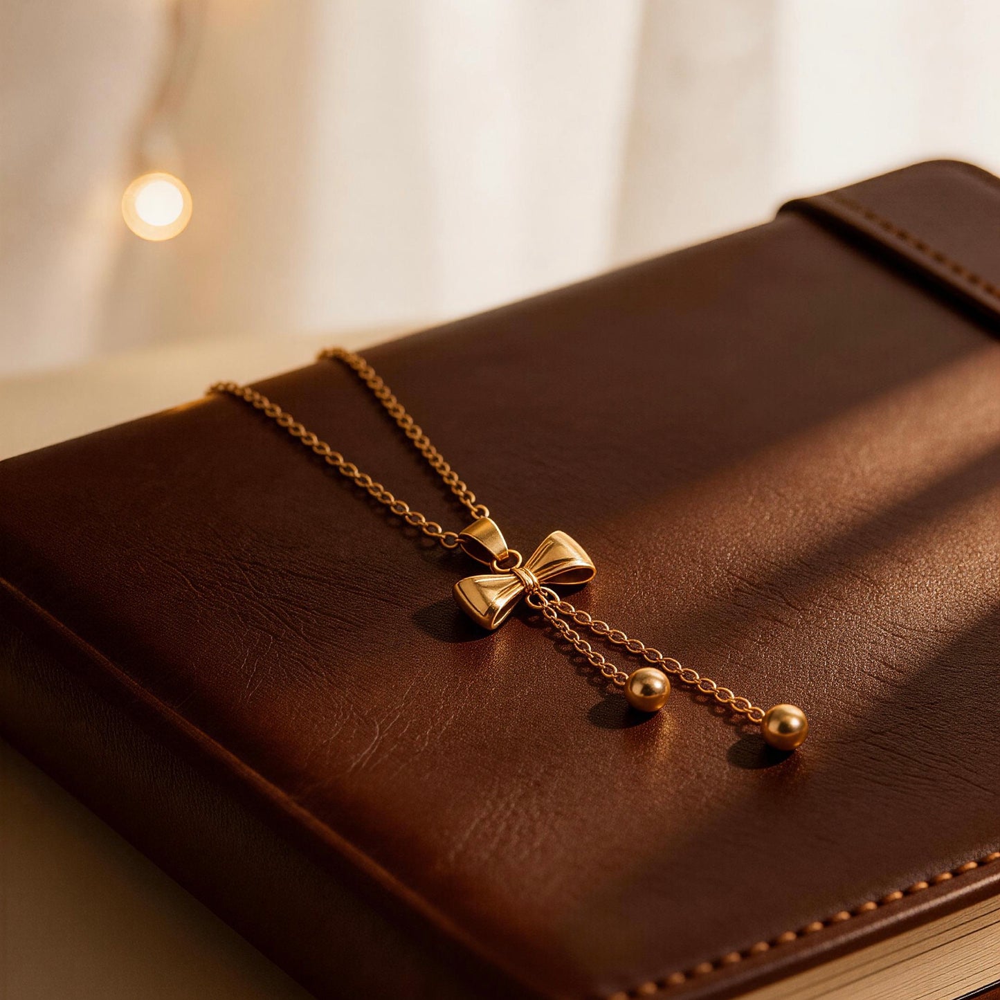 Gold Bow Tassel Pendant Necklace