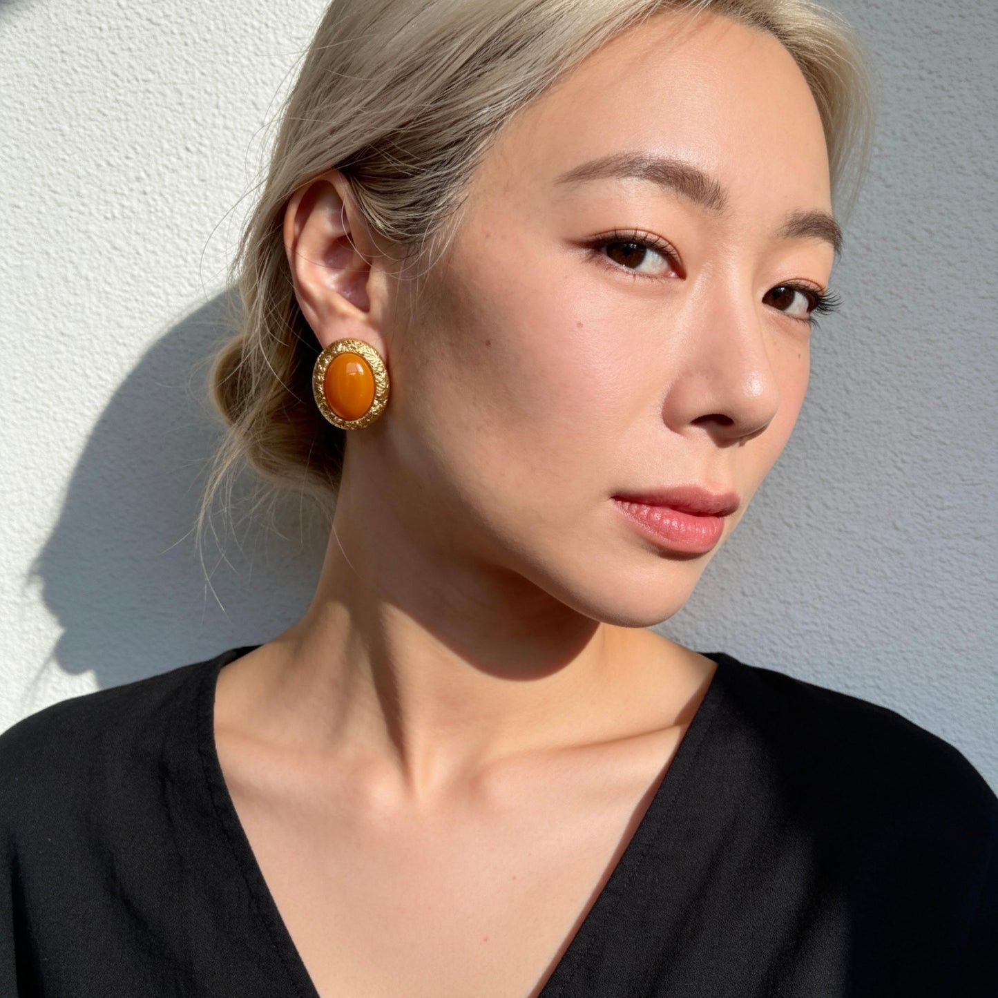 Vintage Orange Stone Oval Stud Earrings