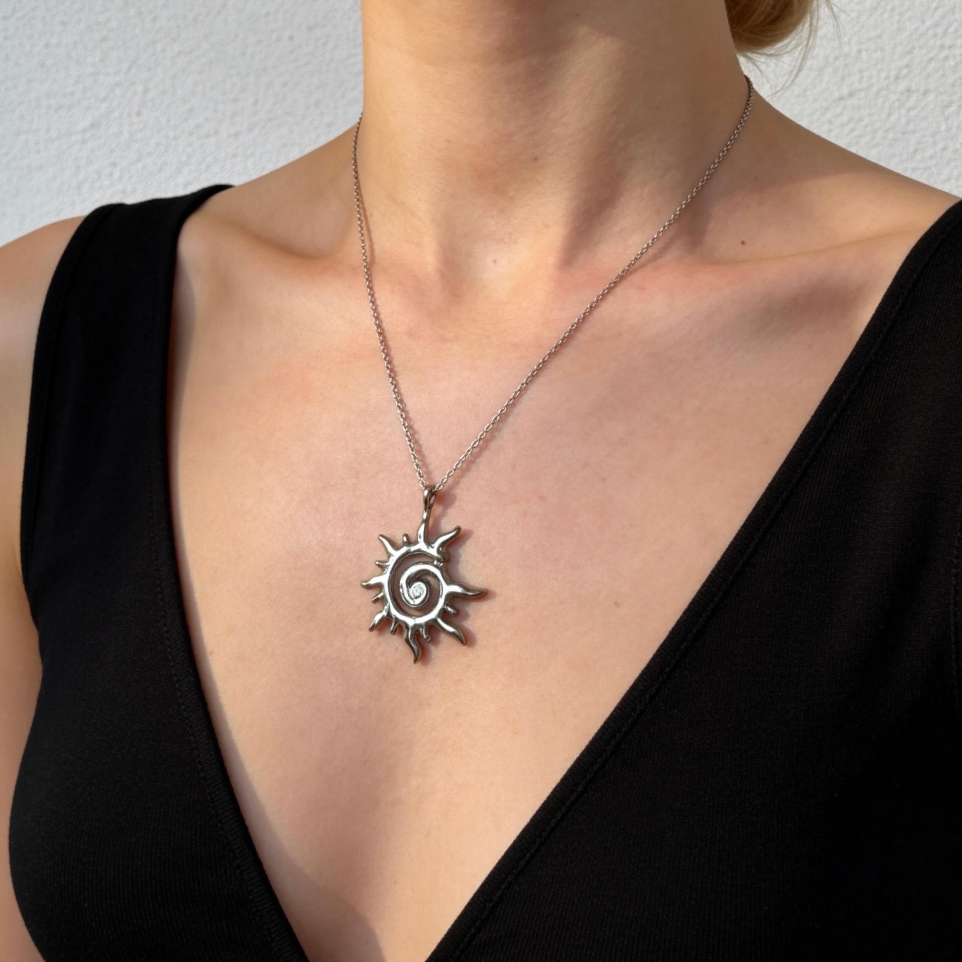 Stainless Steel Sun Spiral Pendant Necklace