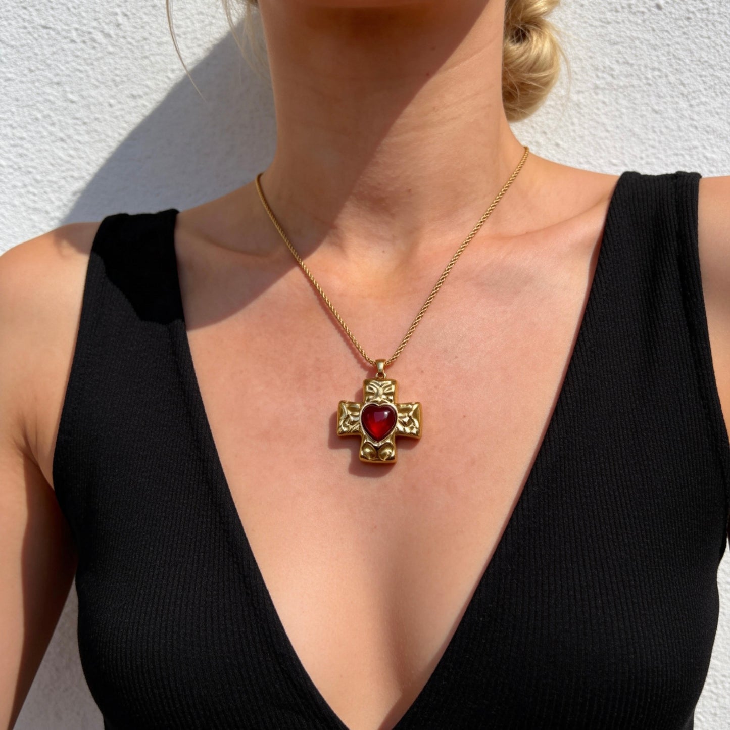 Vintage Heart Cross Pendant Necklace