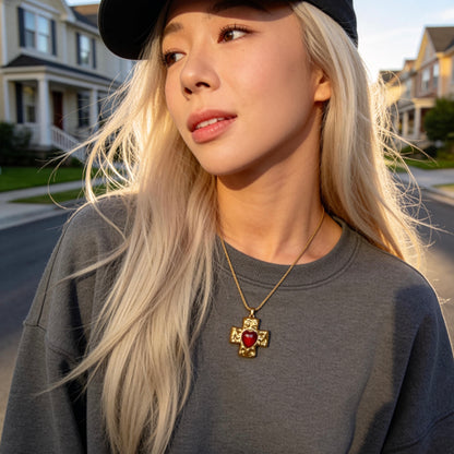 Vintage Heart Cross Pendant Necklace