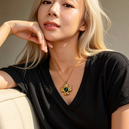Vintage Heart Cross Pendant Necklace