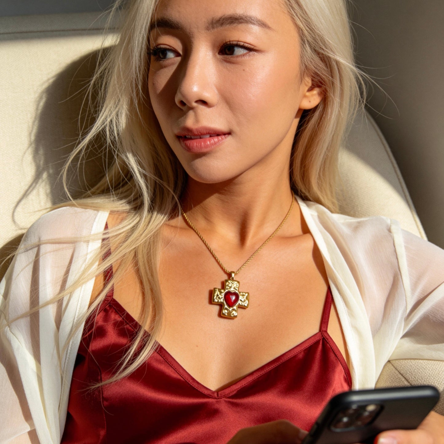 Vintage Heart Cross Pendant Necklace