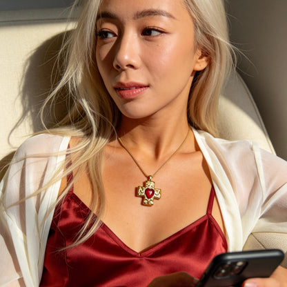 Vintage Heart Cross Pendant Necklace