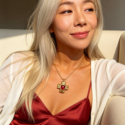 Vintage Heart Cross Pendant Necklace