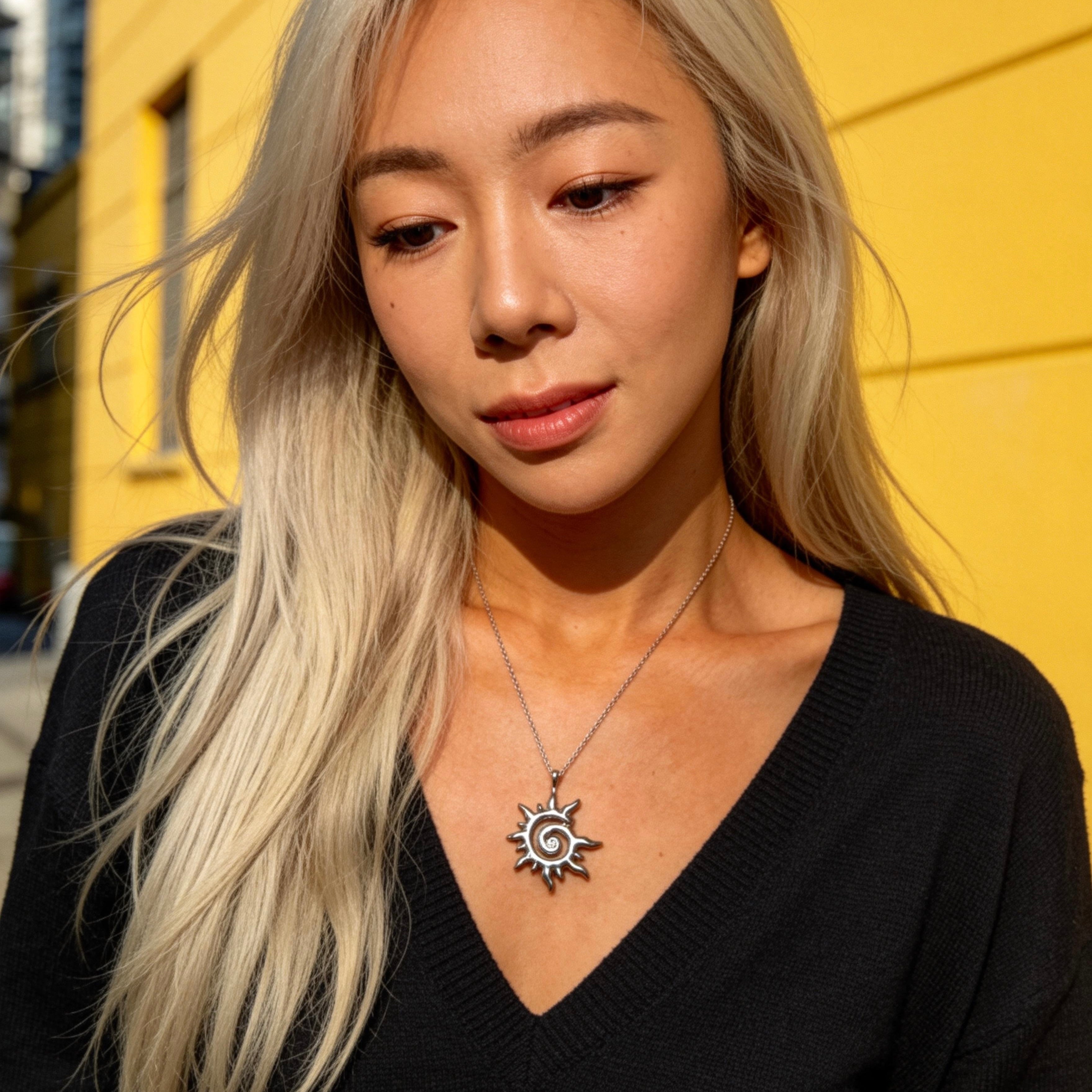 Stainless Steel Sun Spiral Pendant Necklace