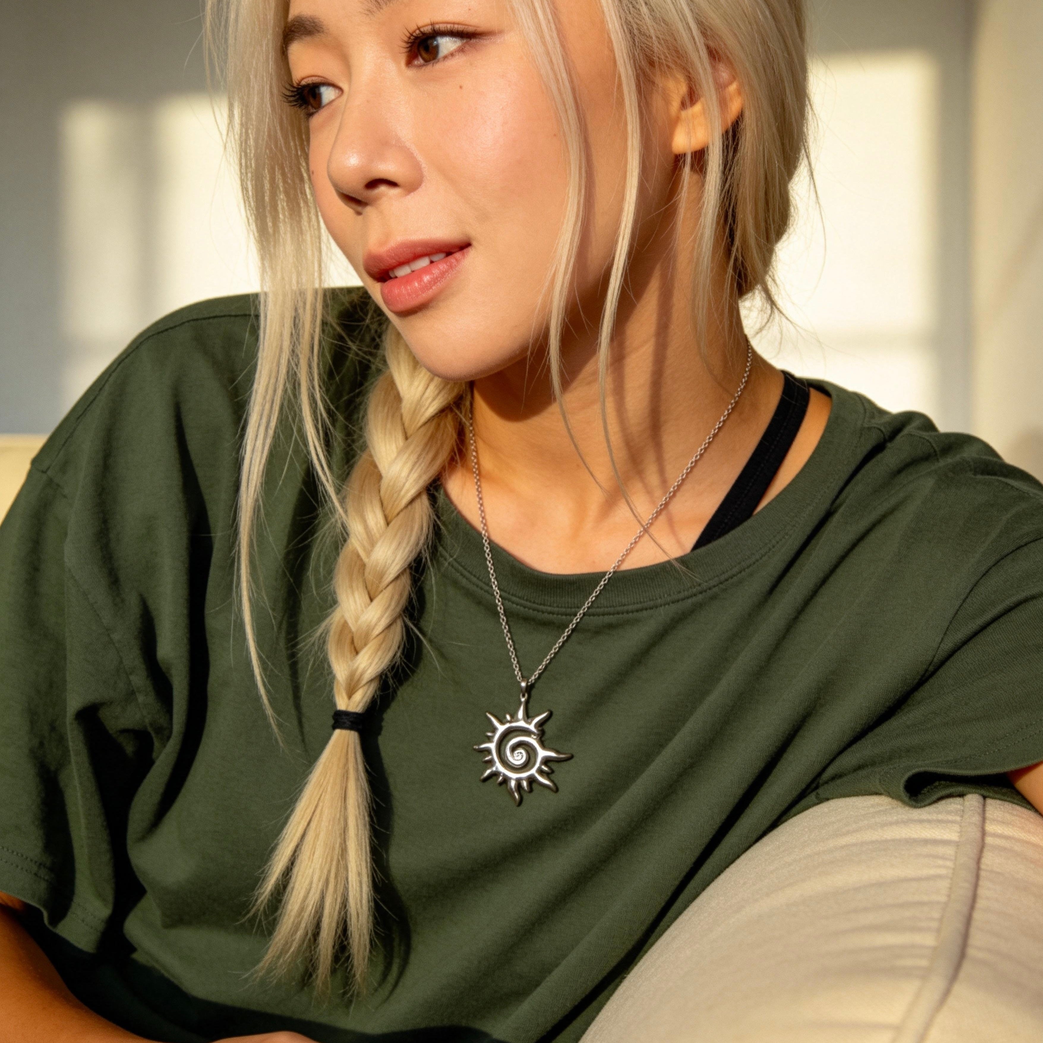 Stainless Steel Sun Spiral Pendant Necklace