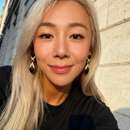 Black Onyx Teardrop Gold Drop Earrings