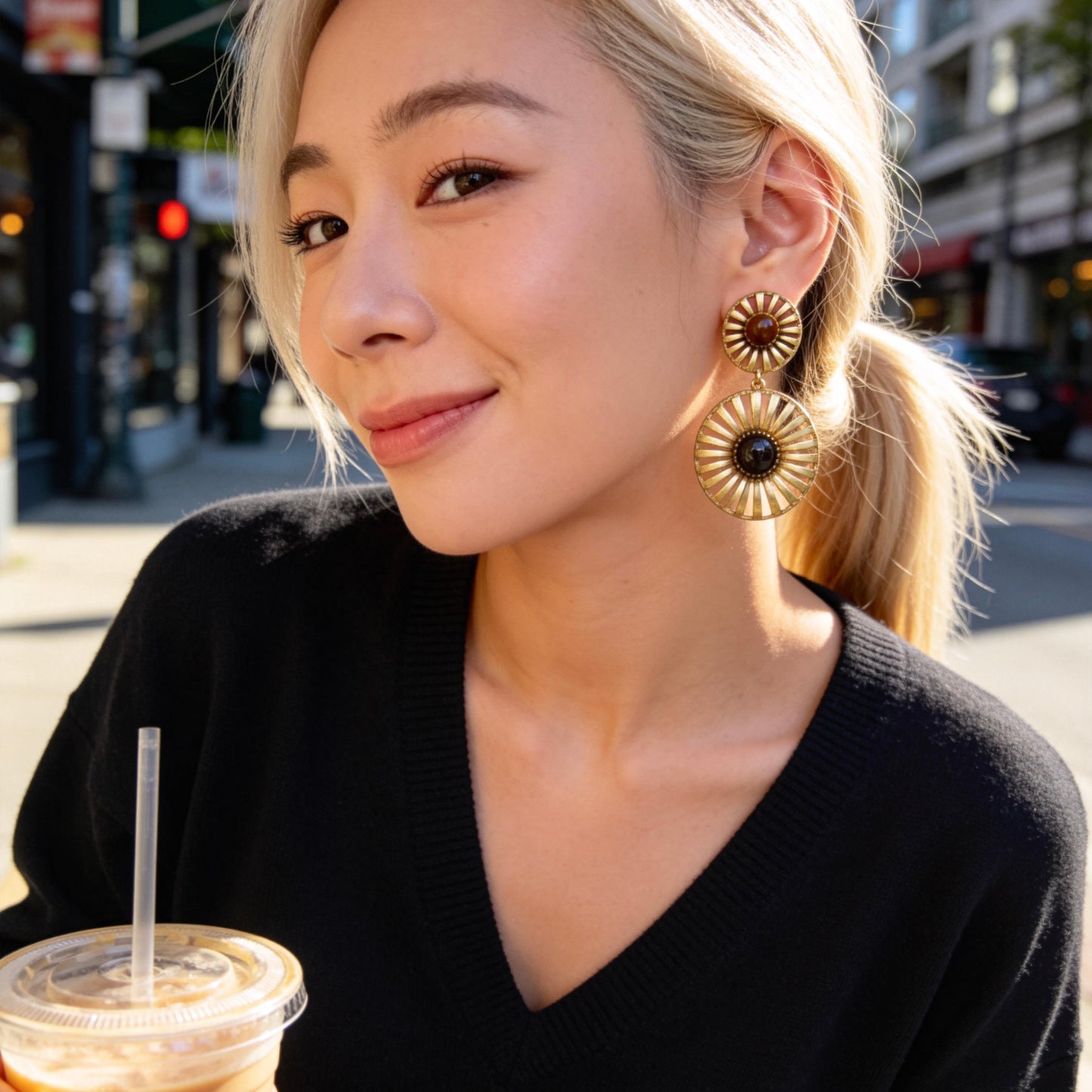 Tiger Eye Sunburst Drop Earrings