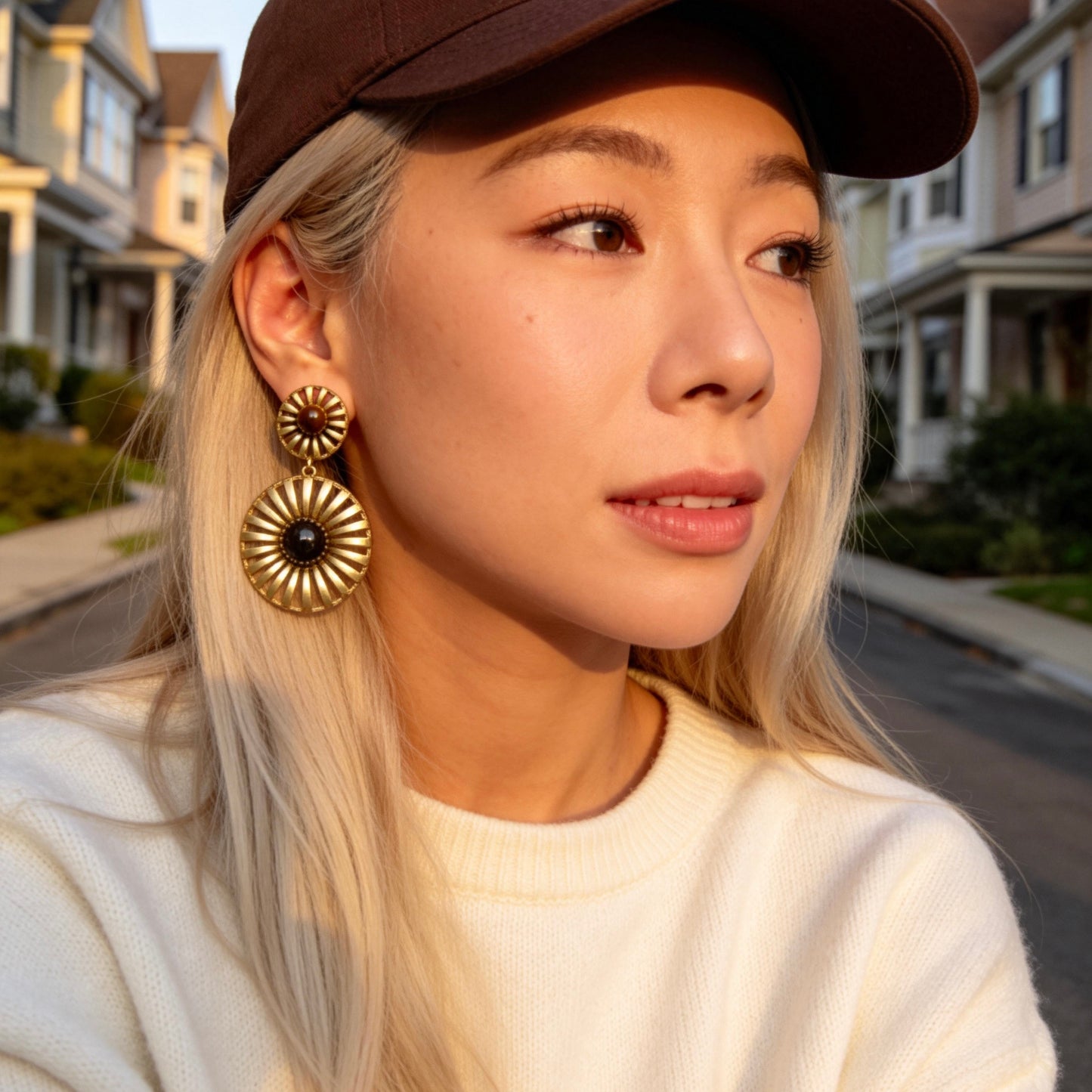 Tiger Eye Sunburst Drop Earrings