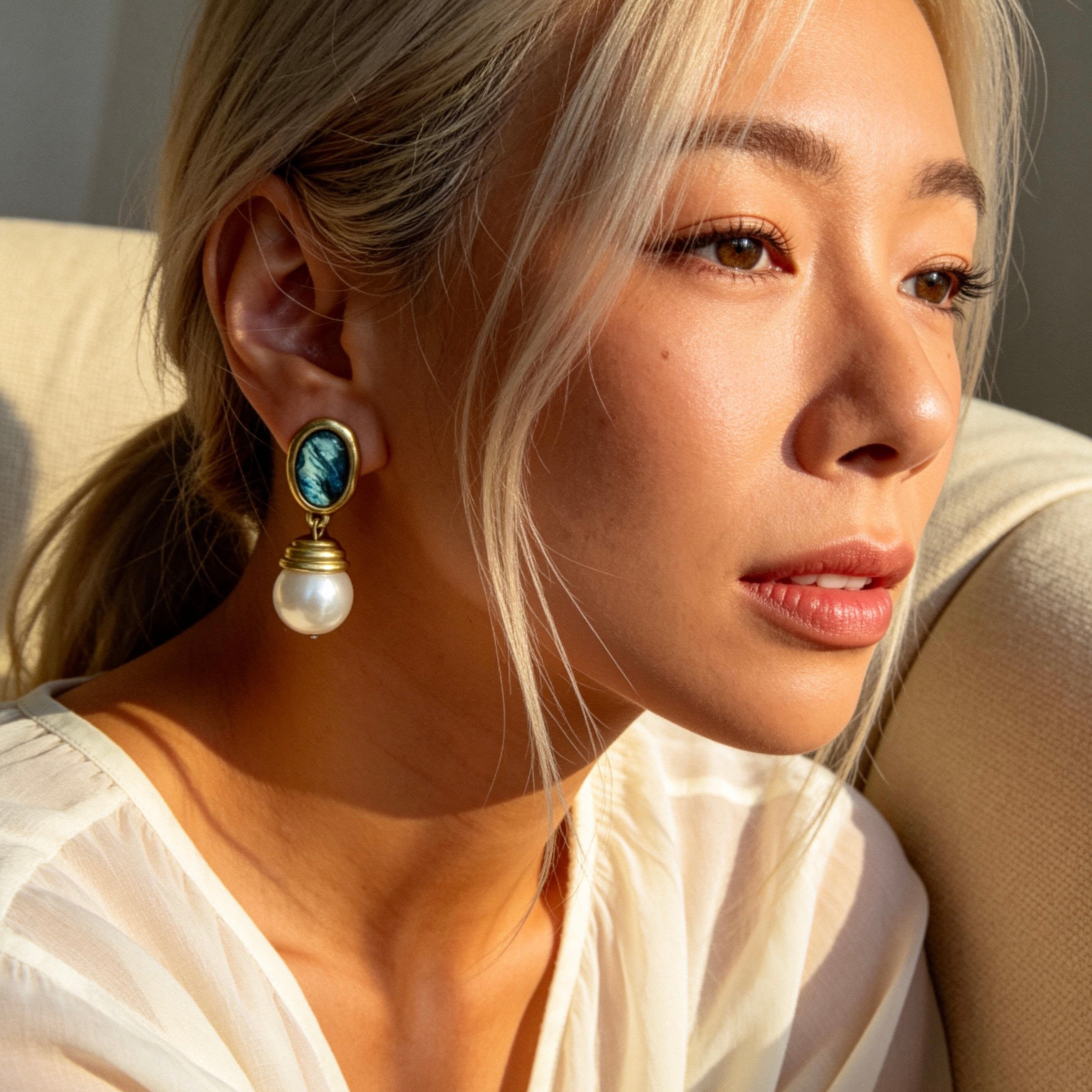 Antique Lapis Pearl Drop Earrings