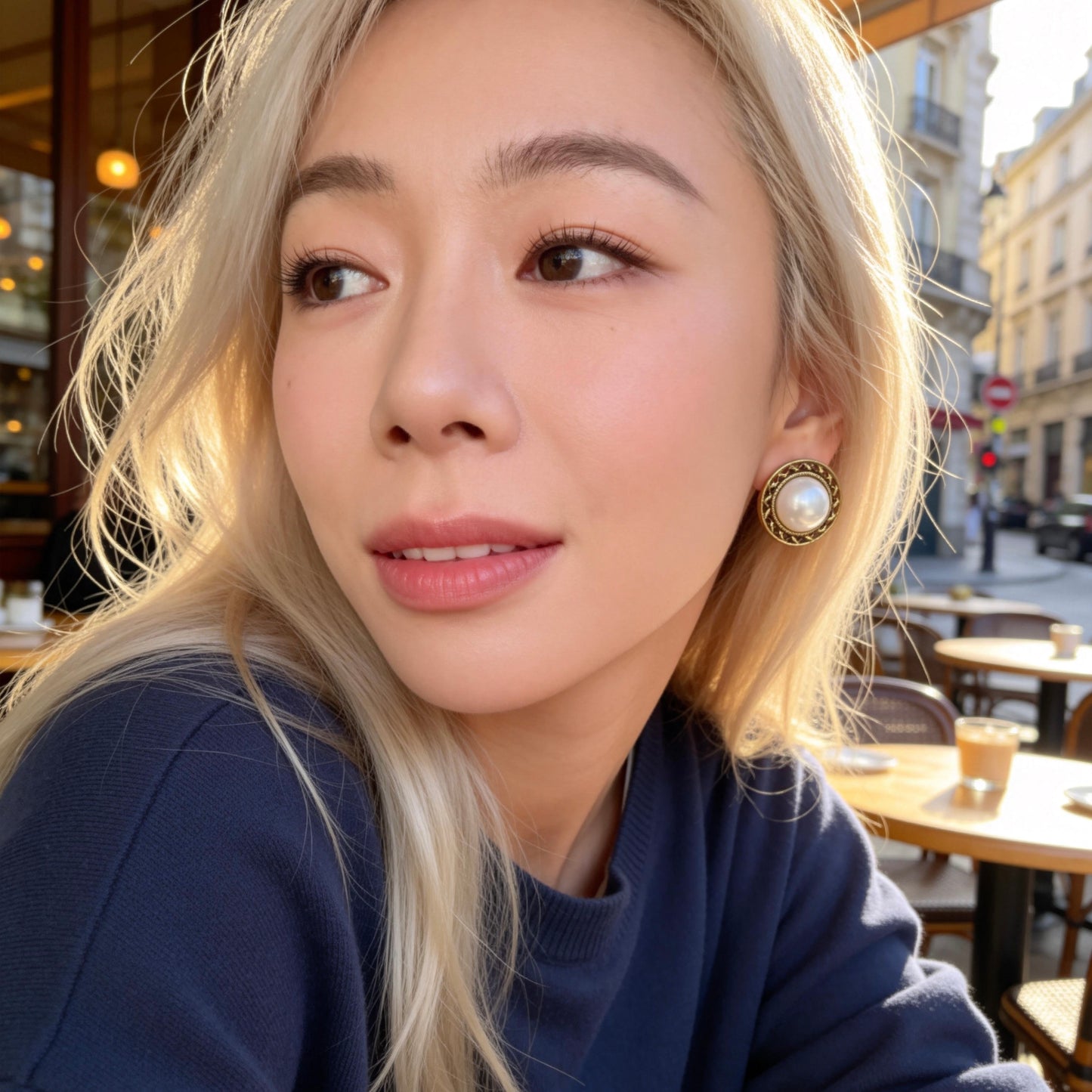 Gold Frame Pearl Stud Earrings