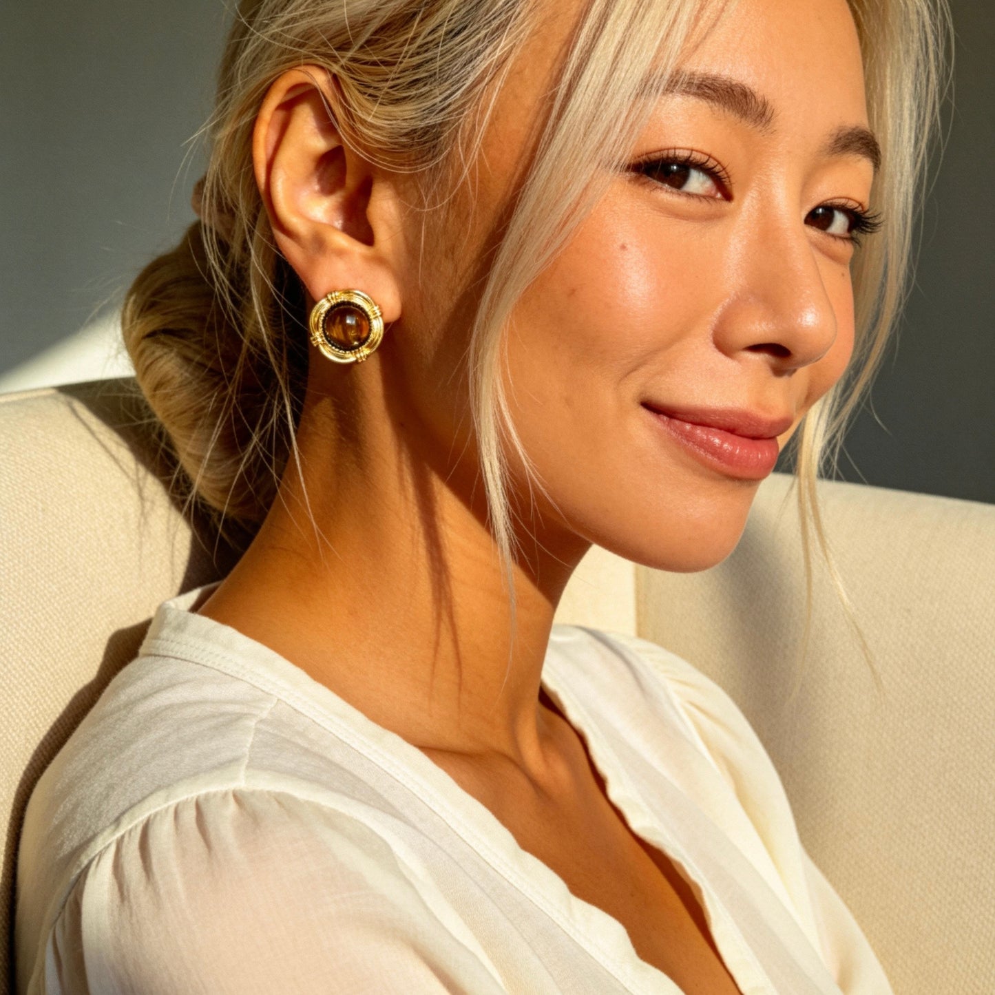 Tiger Eye Stud Earrings