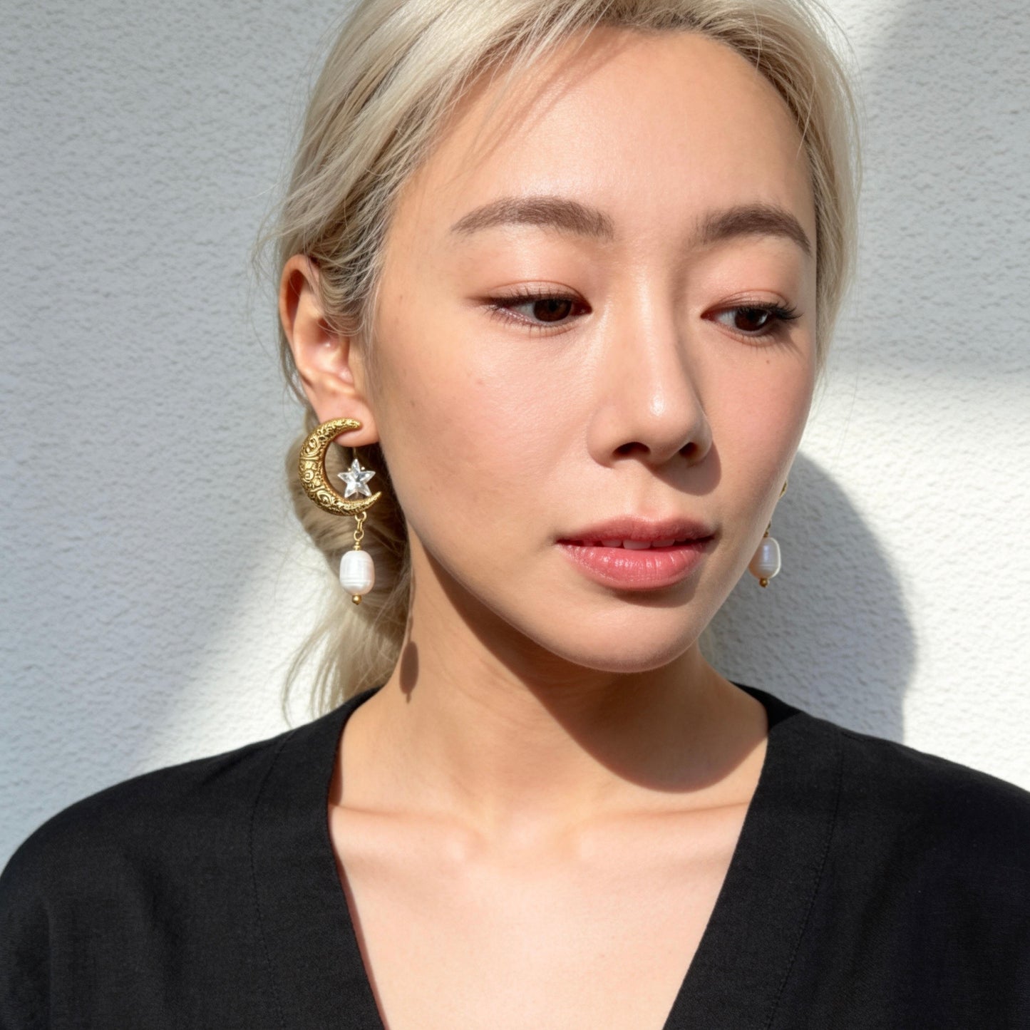 Vintage Moon Star Pearl Drop Earrings