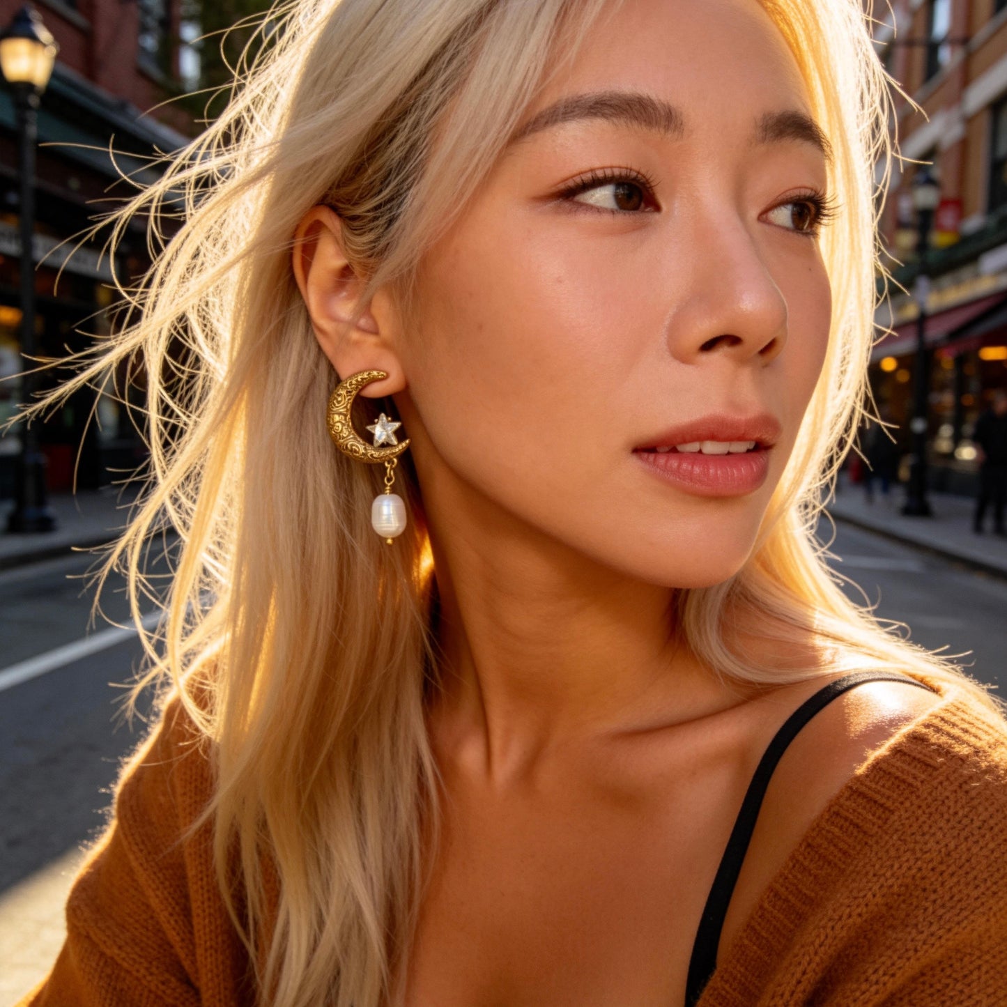 Vintage Moon Star Pearl Drop Earrings