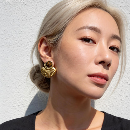 Tiger Eye Fan Earrings