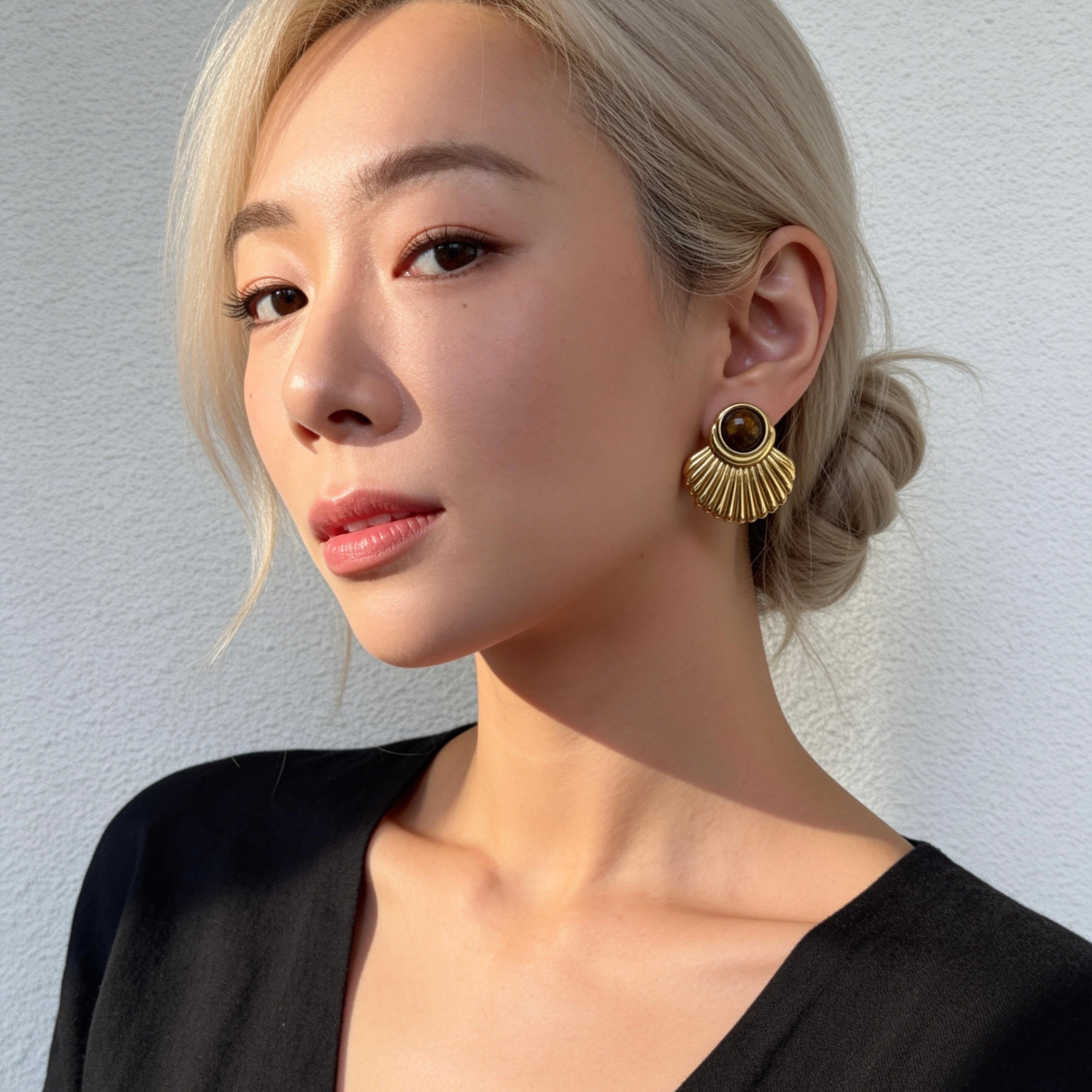 Tiger Eye Fan Earrings