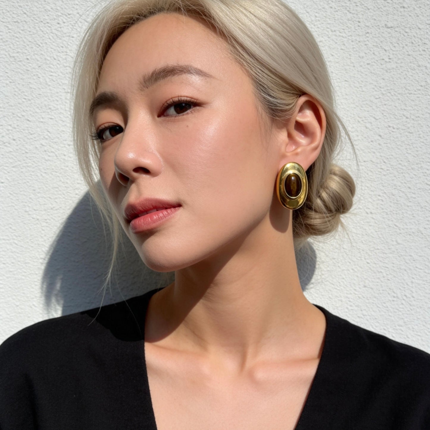 Oval Tiger Eye Stud Earrings