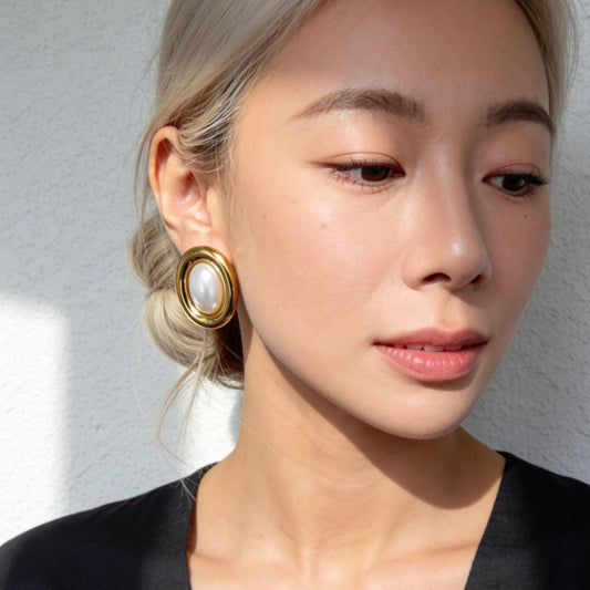 Vintage Pearl Oval Stud Earrings