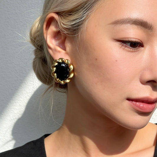 Vintage Black Onyx Stud Earrings