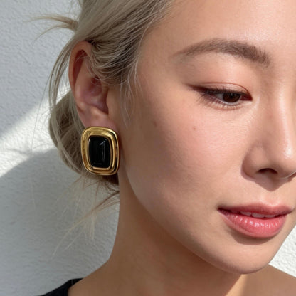 Vintage Black Onyx Stud Earrings
