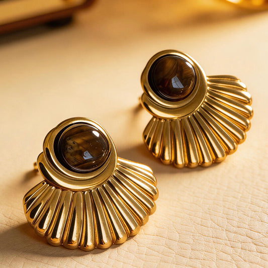 Tiger Eye Fan Earrings