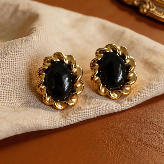 Vintage Black Onyx Stud Earrings